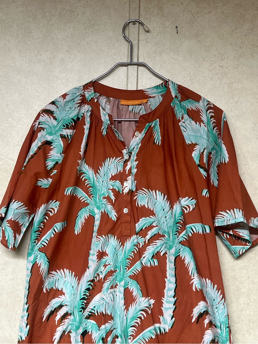 Oliphant pocket mini dress puff sleeves in  Cartagena brown palm trees - Picture 6 of 13